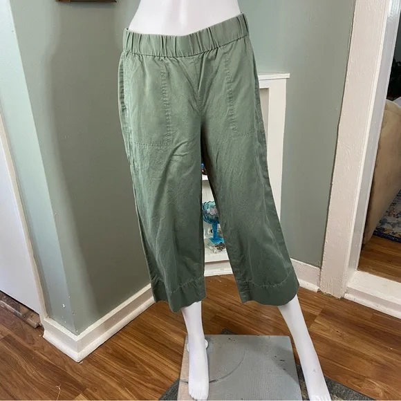 Talbots Pull On Wide Leg Crops Cotton Linen Sage Green Cropped Pants M Petite - Picture 7 of 14